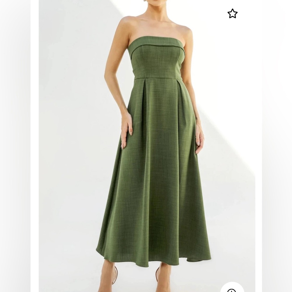 Green Strapless Midi Dress